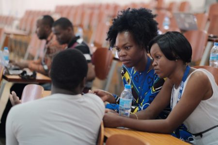 Delegates talking during a workshop session